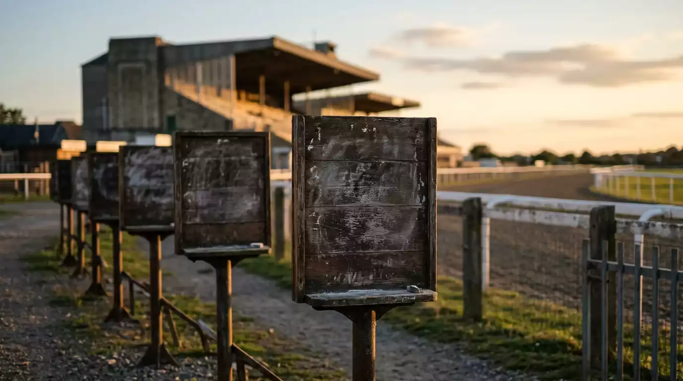 Tic-tac board prices and the parade ring at a British racecourse before the off